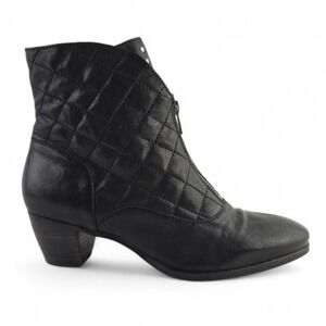 FIDJI Women's Black Quilted Silver Studded Leather Heeled Ankle Boots Size 40
